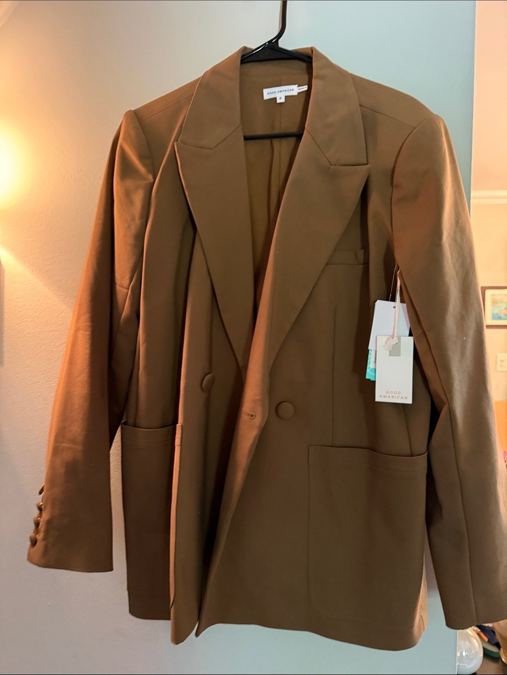 Good American Brown Double-Breasted Tailored Blazer